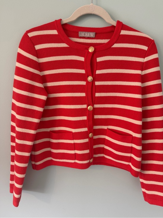 J. Crew Sweaters - J.Crew Orange & Cream Striped Button Cardigan